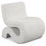 Meridian Furniture - Desiree Boucle Fabric Upholstered Accent Chair, Cream - Inject an unexpected design element into your living room or other space with this Desiree boucle fabric accent chair. This S-shaped chair features clean lines for an eye-grabbing presentation that is exciting, modern, and sleek. The boucle fabric is soft against the skin and easy to care for, making maintaining this chair a simple feat. Add it to a corner of your room for a quiet reading nook, or bring it into the bedroom for stylish seating.