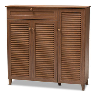 Aretha Walnut 11 Shelf Wood Shoe Storage Cabinet With Drawer