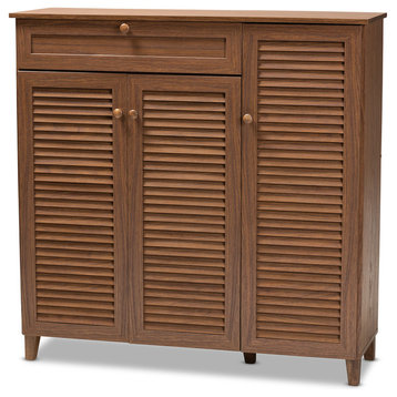 Aretha Walnut 11-Shelf Wood Shoe Storage Cabinet With Drawer
