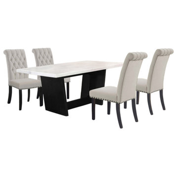 Sherry 5-piece Rectangular Marble Top Dining Set Sand and White