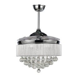 Modern Chrome Crystal LED Ceiling Fan with Foldable Blades - Electric Fans