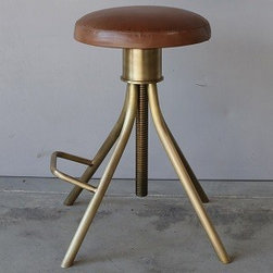 IRON & LEATHER ADJUSTABLE STOOL - ANTIQUE BRASS FINISH - Products
