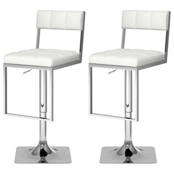 Riley White Fabric Square Tufted Adjustable Barstools with Metal Base - Set of 2