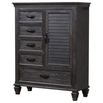 Classic Tall Dresser, 5 Storage Drawers & Louvered Cabinet Door, Weathered Sage