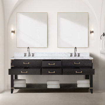 Lexora Norwalk Bath Vanity, Black Oak, 80, Vanity Complete Set