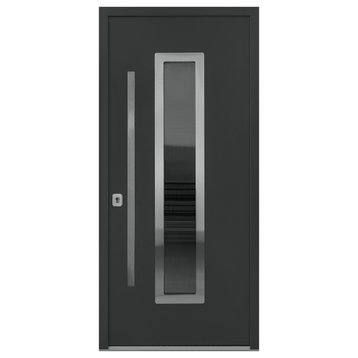 Inox S1 Gray Modern Exterior Entry Steel Door by Nova, Right Hand in-Swing