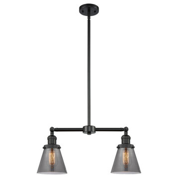 Small Cone 2-Light LED Chandelier, Matte Black, Glass: Smoked