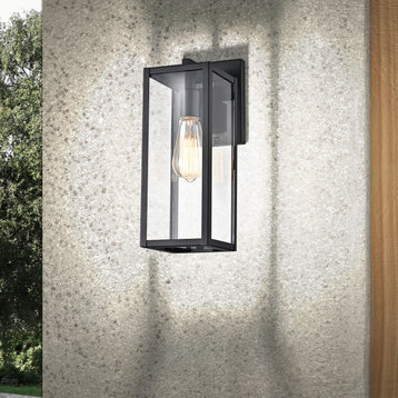 Textured Black Outdoor Boxed Wall Sconce Lantern Light With Clear Glass