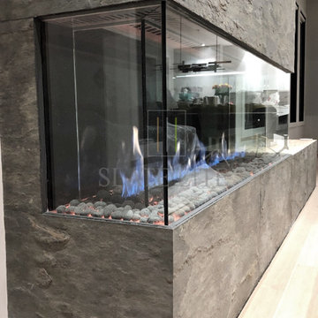 Fireplace covering with our exclusive Desert Rock in Long Island, NY