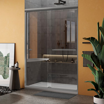 Sorrento Lux Semi Frameless Double Sliding Shower Door, Brushed Nickel, 60"x62"