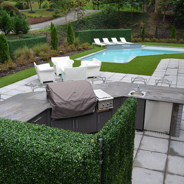 Modern Pool with Artificial Turf & Boxwood