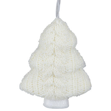 6" Cream Cable Knit Christmas Tree Shaped Ornament