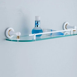 Brass Single Roasted White Porcelain with Tempered Glass Bathroom Shelves TCB800 - Bathroom Accessories
