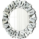 Cyan Design - Circle Cityscape Mirror - Decorate a bare wall with the unique Circle Cityscape Mirror. Featuring a thick frame made from various geometric mirrored pieces, this round mirror is edgy and eye-catching. Hang it above a bed or sofa as a striking accent piece.