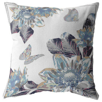 18 Gray White Butterfly Zippered Suede Throw Pillow