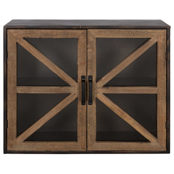 Mace Rustic Wood and Metal 2-Door Decorative Cabinet, Rustic Brown 24x8x20