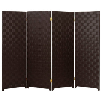 4 ft. Short Woven Fiber Outdoor All Weather Room Divider 4 Panel Dark Brown