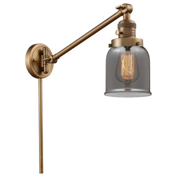 Bell 1-Light Swing Arm Light, 8", Brushed Brass, Glass: Plated Smoked