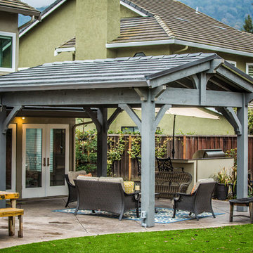 California Elevated Backyard with Outdoor Living Old World Pavilion