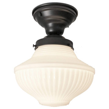 Traditional Milk Glass Ceiling Light Fixture, Rubbed Bronze