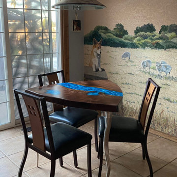 Walnut Triangle River Table, Blue Resin River
