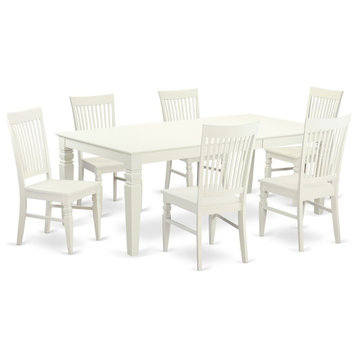 East West Furniture Logan 7-piece Wood Dining Set in Linen White
