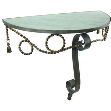 Scroll Tassle Wall Mounted Demilune Table Console Entry Iron White Marble Top