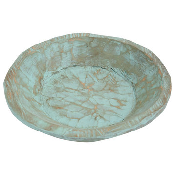Painted Round Rustic Farmhouse Wooden Dough Bowl, Mint, Round