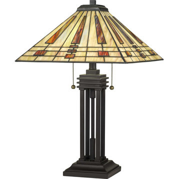 Roseto QZLMP1211 Bowie 2 Light 24" Tall Tiffany Table Lamp - Western Bronze