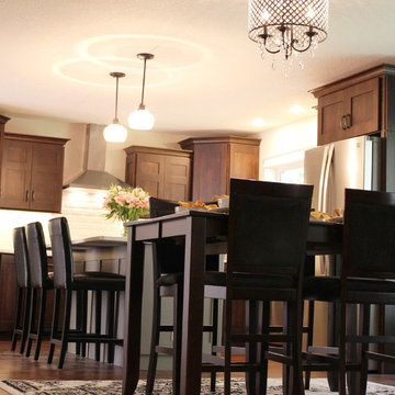 Bettendorf, IA- Kitchen in Dark Mocha Cabinetry With Painted Gray Accent Island