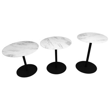 3-pcs Round Metal Coffee Table Set with Marble Finish