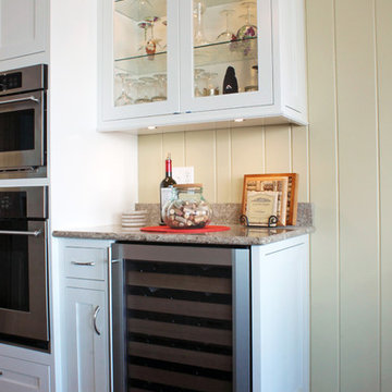 White Beach Kitchen with Double Tiered Island