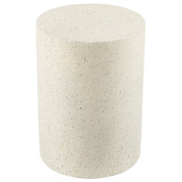 White and Speckled Gray Cement Round Indoor Outdoor Side Table