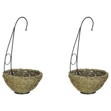 Reed and Metal Hanging Basket, Set of 2
