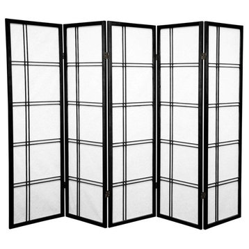 5' Tall Double Cross Shoji Screen, Black, 5 Panels