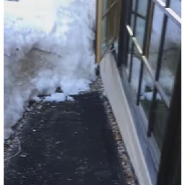 Sandy prevents water from entering her home after a snow storm