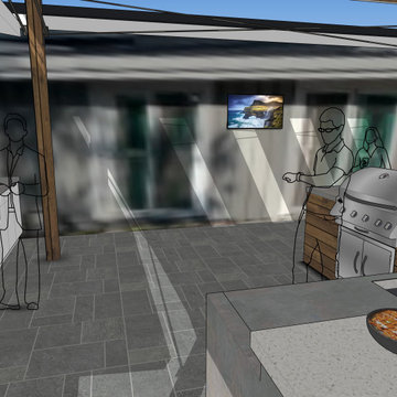 Covered Patio with Outdoor Kitchen and Detached Pool House