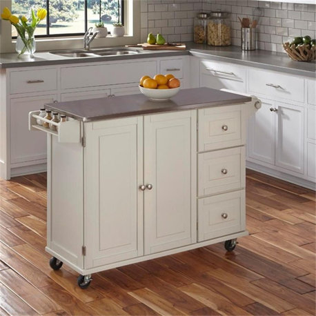 Homestyles Dolly Madison Wood Kitchen Cart in Off White