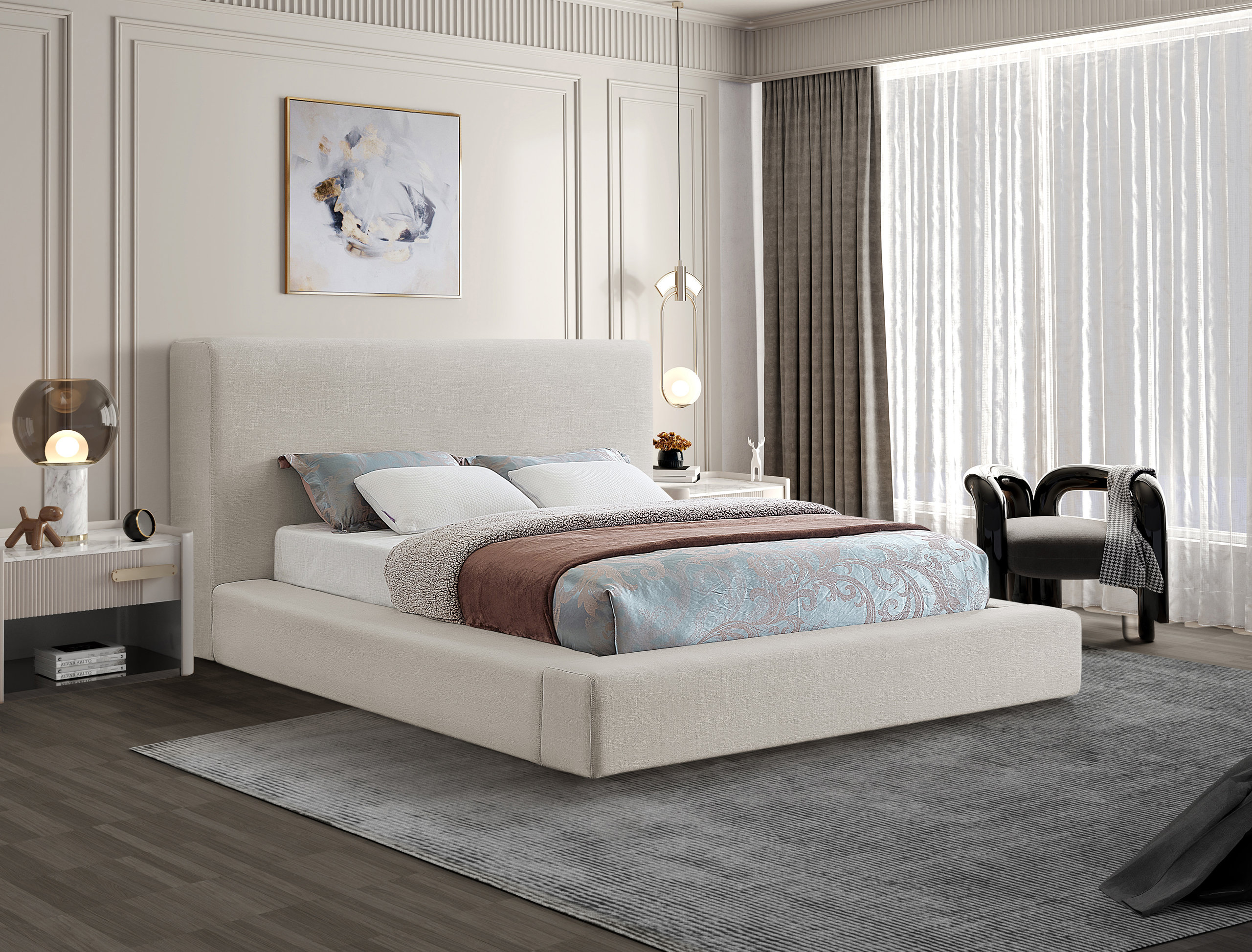 Devin Linen Textured Fabric Upholseterd Bed, King - Transitional ...