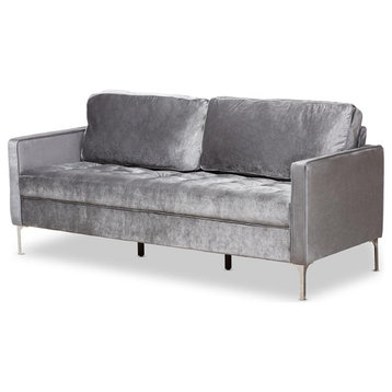 Clara Modern and Contemporary Grey Velvet Fabric Upholstered 3-Seater Sofa