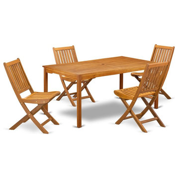 East West Furniture Cameron 5-piece Wood Patio Dining Set in Natural Oil