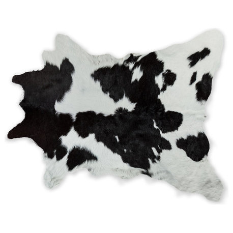 Natural Natural Calfskin Rug, 2'x3', Black and White