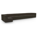 Meridian Furniture - Ollie Black Boucle Fabric L-Shaped Modular Sectional, Brown, 8-Piece: 6 Armless Chair, 2 Corner Chair - Meet the epitome of style and functionality with this Ollie boucle fabric living room sectional, part of the Ollie modular collection. A contemporary marvel, this sectional features chic and inviting rich brown boucle fabric upholstery, giving it a sumptuous texture that oozes elegance and luxury. Curved corners add to the visual look of the sectional while maximizing seating comfort while lounging, reading, or entertaining. Pair it with other items in the Ollie collection easily, thanks to an attachment latch underneath.