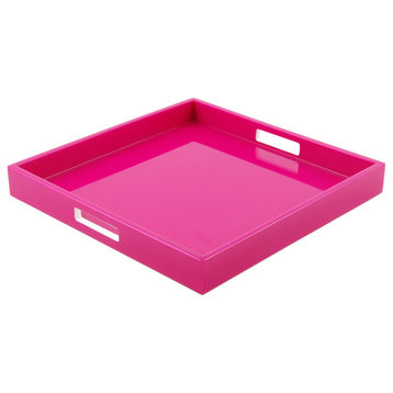 Lacquer Square Tray, Hot Pink Fabric Inlay