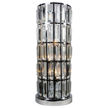 20" Modern Table Lamp, Metal Cage Shade With Glass Accents, Chrome