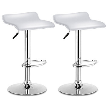 Costway Set Of 2 Swivel Bar Stools Adjustable PU Leather Backless Dining Chair