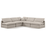Meridian Furniture - Indulge Upholstered Modular L-Shaped Sectional, Beige, 5-Piece: 4 Armless Chair, 1 Corner Chair, Down Stuffed Linen Textured Fabric - Experience ultimate comfort and style with our beige linen textured fabric Indulge Sectional. The luxurious linen texture of the fabric will elevate the aesthetic of any room. This sofa provides ample space for you to relax while its modular build offers the option of unlimited configurations. Whether you're looking to add a stylish element to your living room or a comfortable seating option to your bedroom, this sofa is the perfect choice.