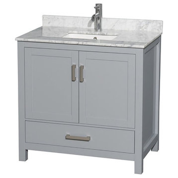 Wyndham Collection Sheffield 36" Marble Single Bathroom Vanity in Chrome/Gray