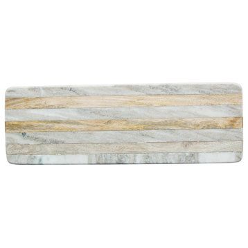 Marble and Mango Wood Cheese Board With Stripes, Beige