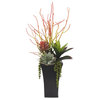 Pencil Cactus, Agave Arrangement, Black Square Metal Pot